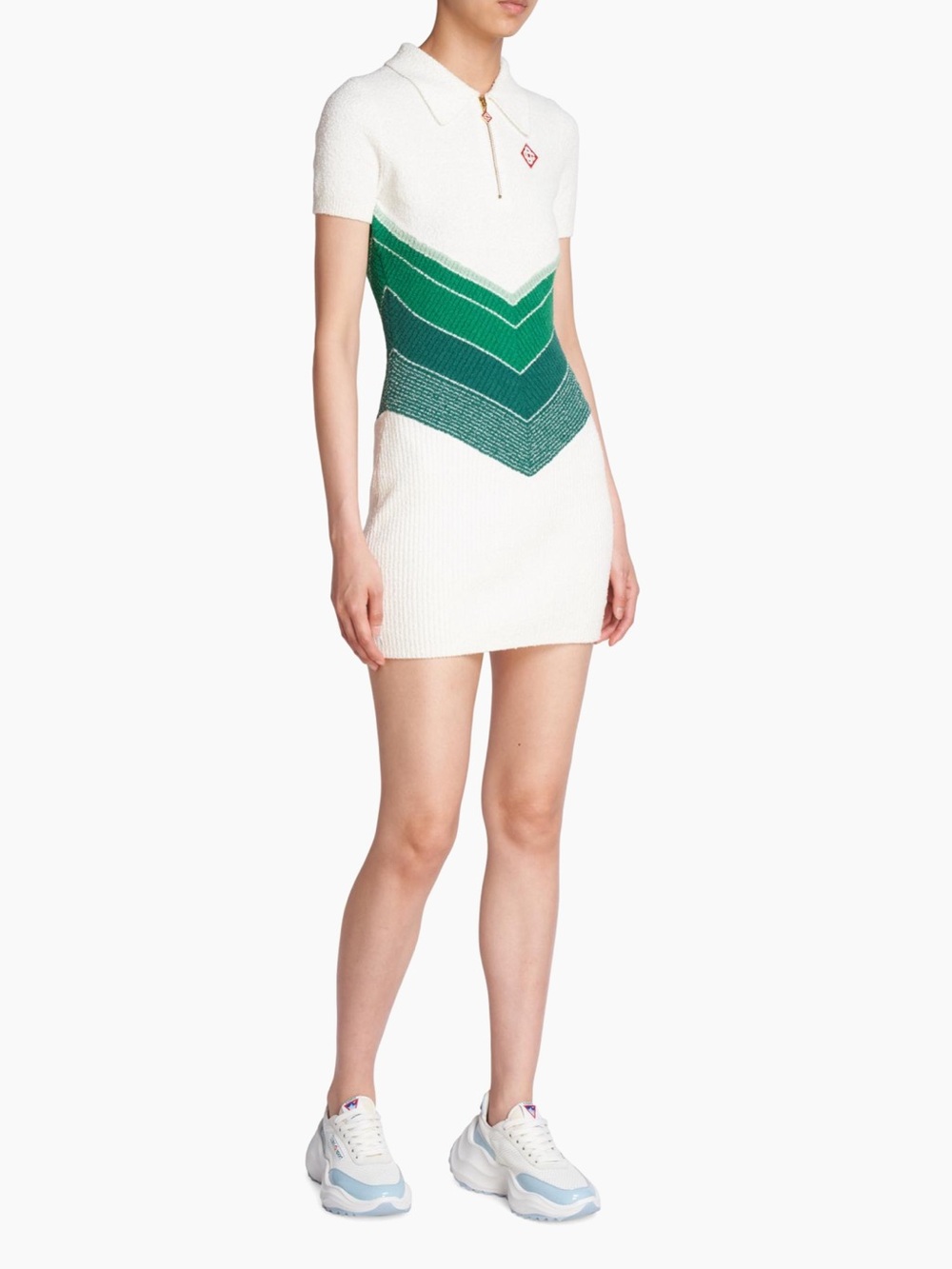 Casablanca Futuro Optimisto Chevron Gradient Boucle Polo Dress Green White Small